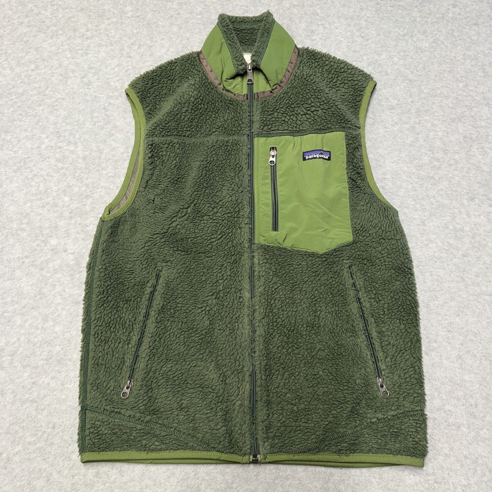Patagonia Retro-X Vest Mens Small Green Fleece Full Zip Pockets Outdoor Warm